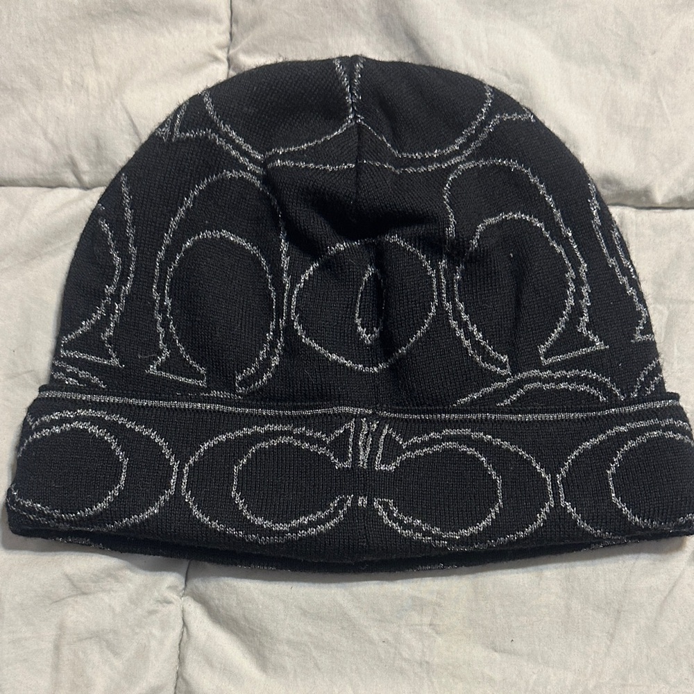 Coach Black Beanie winter hat with White Pattern